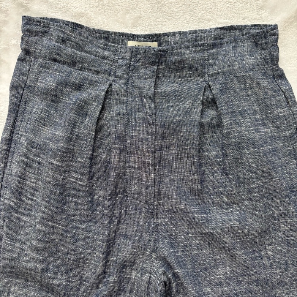 MAX STUDIO Wide Leg Pleated Blue Linen Blend Trousers--NWT--S - Picture 3 of 12
